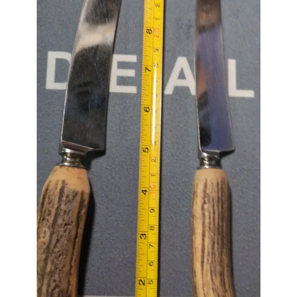 Vtg Stag Horn Carving Knife Stainless Steel Blade Genuine Antler Handle Lot